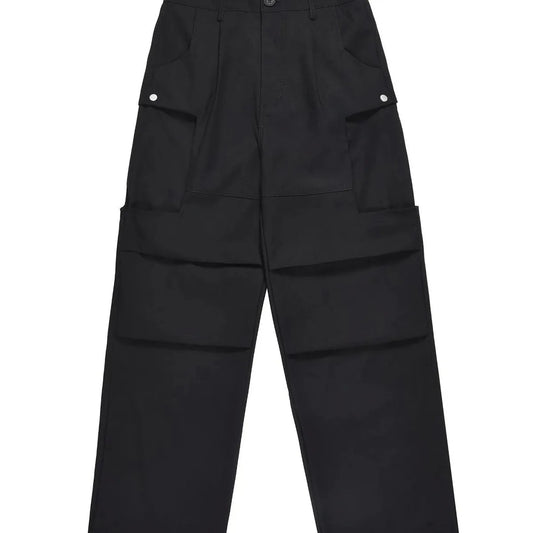 Black Elastic Waist Men's Wide Leg Cargo Pants