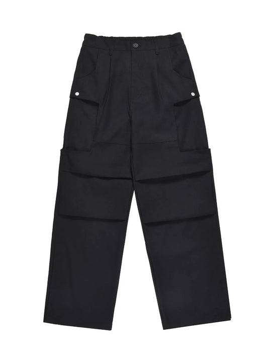 Black Elastic Waist Men's Wide Leg Cargo Pants