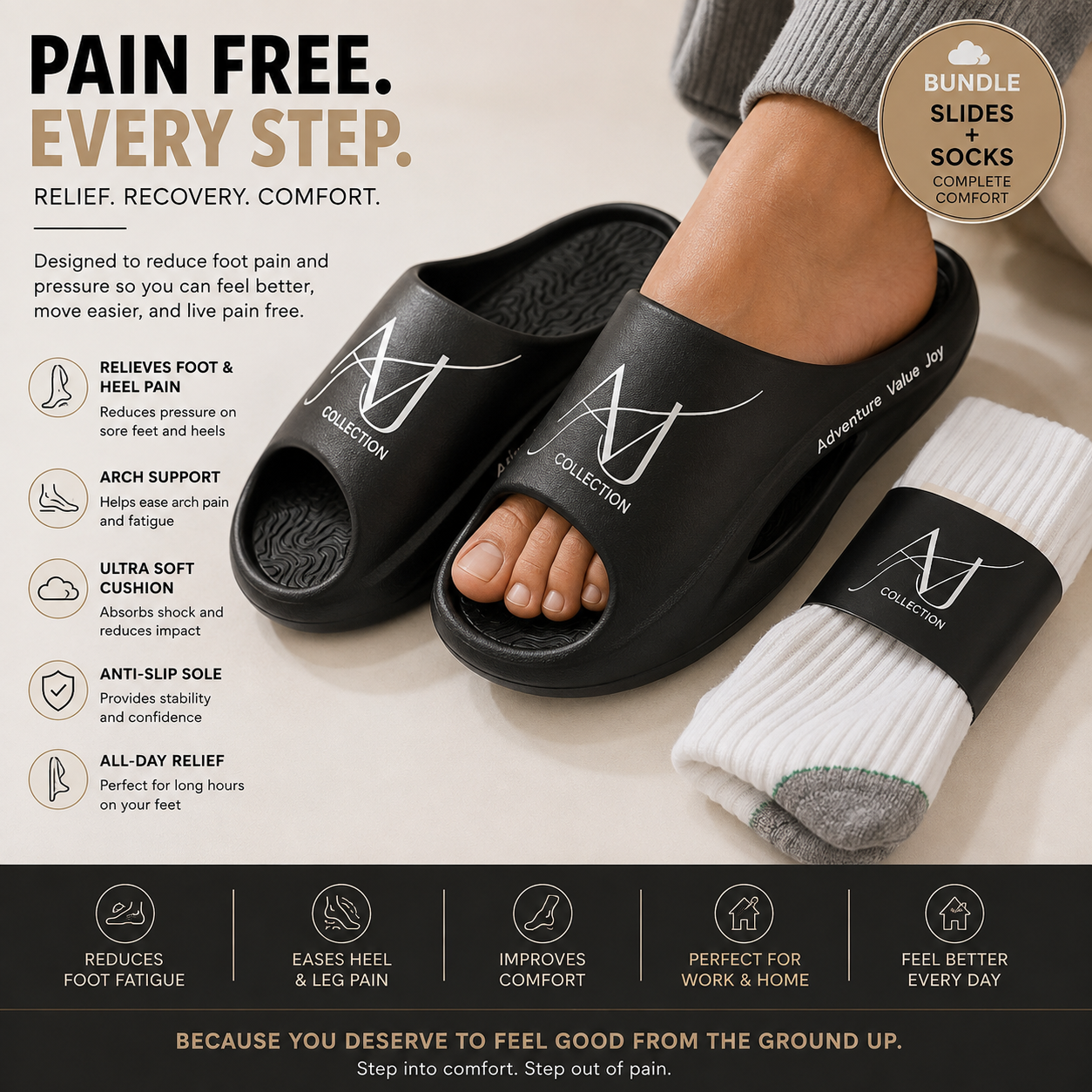AVJ Collection Anti-Pain Recovery Slides + Cozy Socks Bundle