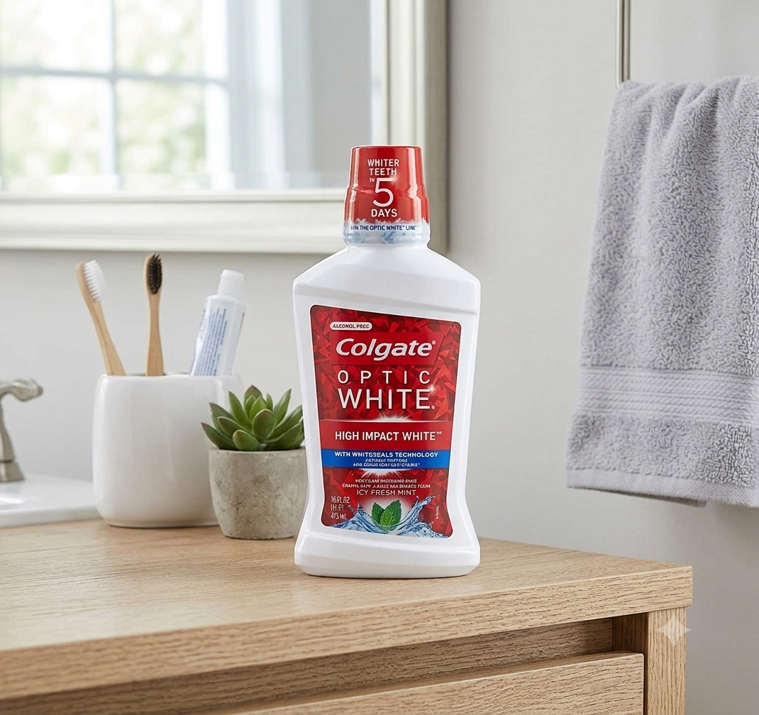 Colgate Optic White, Mouthwash, Whitening, Icy Fresh Mint, 16 Fl Oz,clean all your teeth in only 1 week use by AVj market
