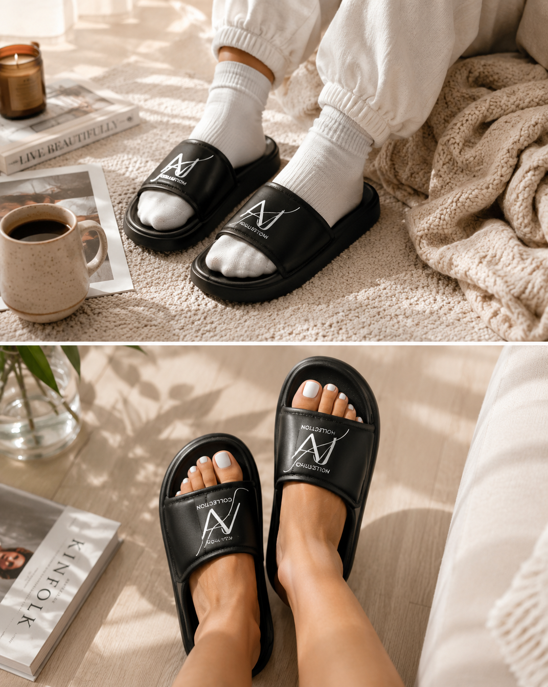 AVJ Cloud Comfort Slides – Classic Black Cushioned Everyday Slippers