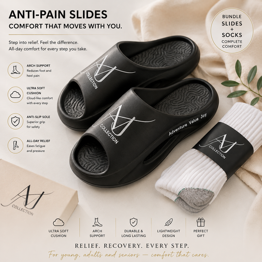 AVJ Collection Anti-Pain Recovery Slides + Cozy Socks Bundle