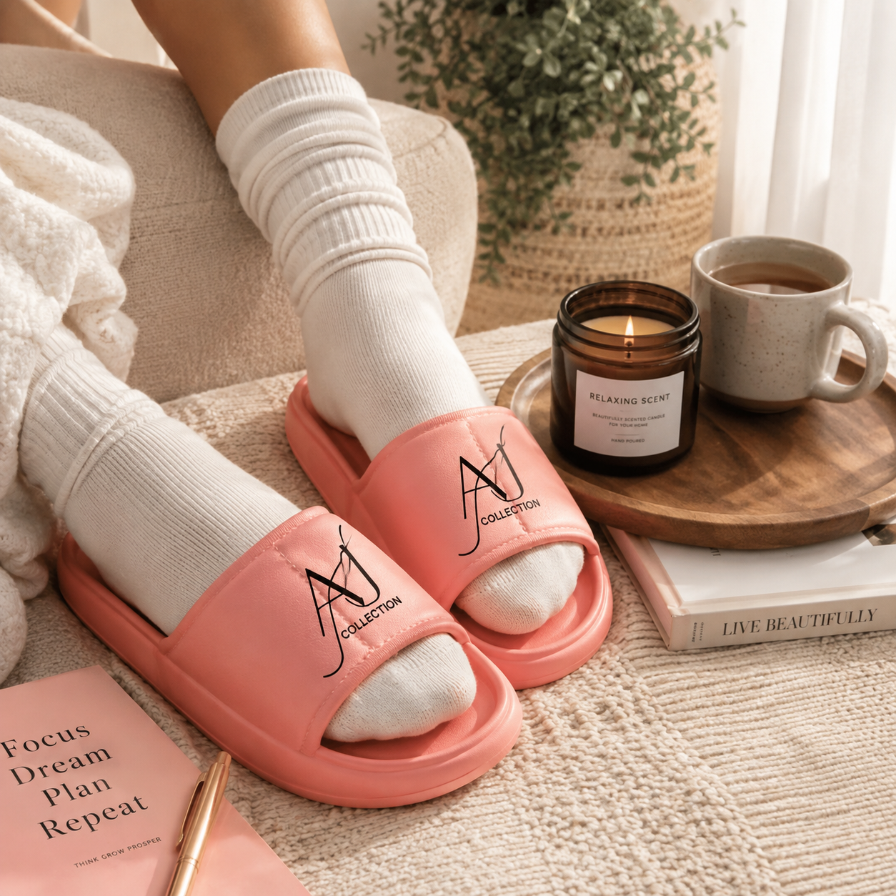 AVJ Cloud Comfort Slides – Coral Pink Cozy Everyday Slippers