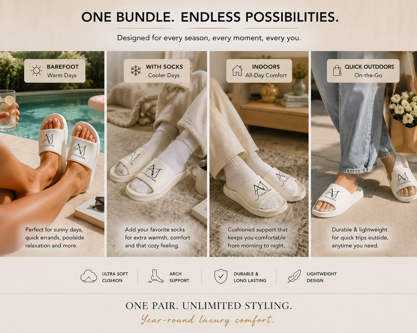 AVJ Anti-Pain white Comfort Slides & Cozy Socks Bundle – Cushioned Support for Tired, Achy Feet