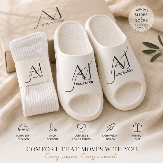 AVJ Anti-Pain white Comfort Slides & Cozy Socks Bundle – Cushioned Support for Tired, Achy Feet