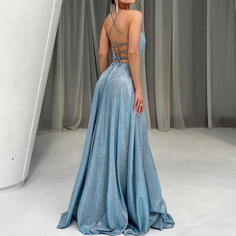 Avj market collection Women Sling Backless Sexy Slit Glitter Party Cocktail Evening Dress
