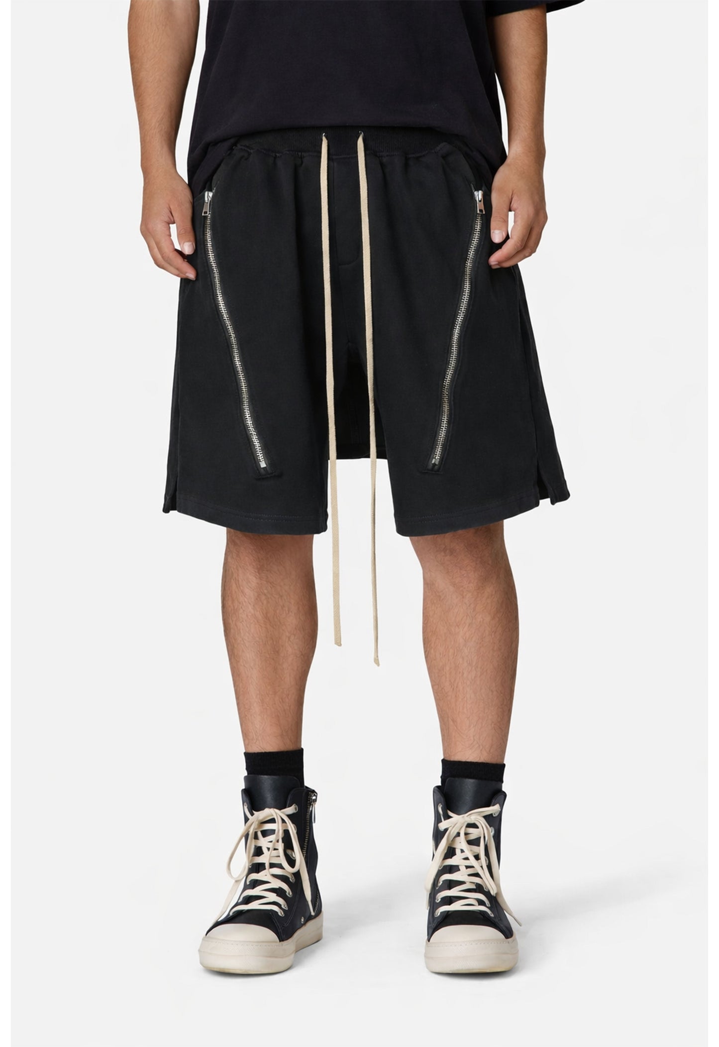 ZIP DRAWSTRING CARGO SHORTS Noirs