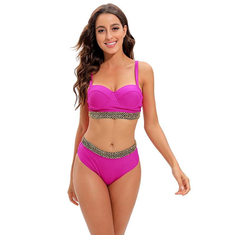 AVJ Market Collection 2 Pieces Women Swimsuit Women's High Waist Bikini Set Fashion puff Sleeve Swimwear Set Bathing Suits Solid Color Short Puff Sleeve Summer High Waist Cut Backless Bathing Suit Beachwear