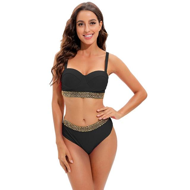 AVJ Market Collection 2 Pieces Women Swimsuit Women's High Waist Bikini Set Fashion puff Sleeve Swimwear Set Bathing Suits Solid Color Short Puff Sleeve Summer High Waist Cut Backless Bathing Suit Beachwear
