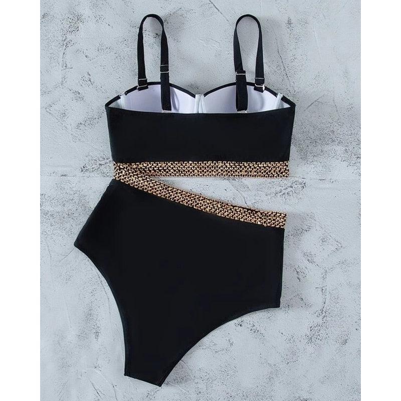 AVJ Market Collection 2 Pieces Women Swimsuit Women's High Waist Bikini Set Fashion puff Sleeve Swimwear Set Bathing Suits Solid Color Short Puff Sleeve Summer High Waist Cut Backless Bathing Suit Beachwear