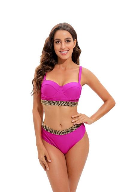 AVJ Market Collection 2 Pieces Women Swimsuit Women's High Waist Bikini Set Fashion puff Sleeve Swimwear Set Bathing Suits Solid Color Short Puff Sleeve Summer High Waist Cut Backless Bathing Suit Beachwear