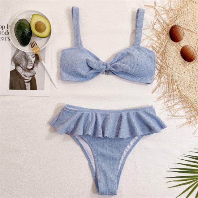 Avj Market Women Ruffle Bikini Summer Two Pieces Solid Pink Swimwear Push Up Bather Suit Women Charming Color Tummy Control Swimwear Plus Size Swim Dress Swimsuit Two Piece Bathing Suits