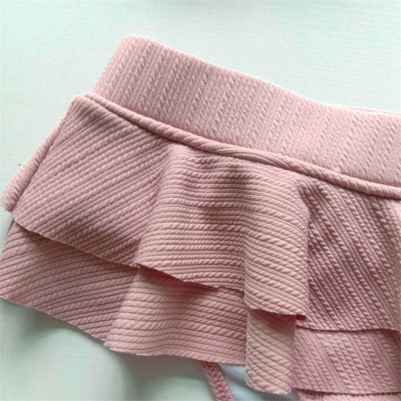 Avj Market Women Ruffle Bikini Summer Two Pieces Solid Pink Swimwear Push Up Bather Suit Women Charming Color Tummy Control Swimwear Plus Size Swim Dress Swimsuit Two Piece Bathing Suits